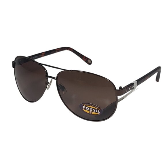 Fossil Aviator Sunglasses Brown Frame Brown Lens UV 63-14-128 FM117 Unisex - Picture 1 of 9